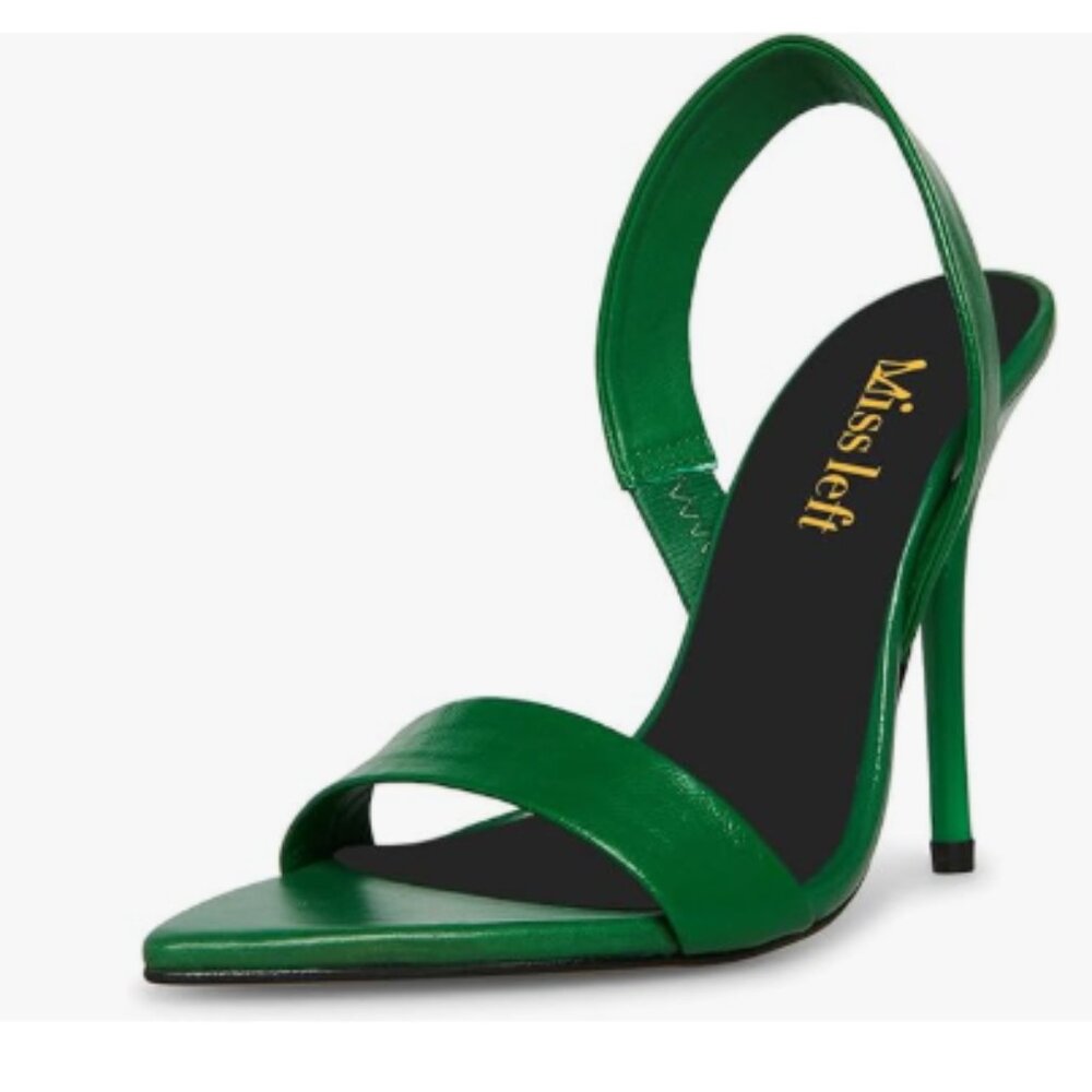 miss left Green Edgy Stiletto High Heels Open Toe Sandals Slingback Shoes